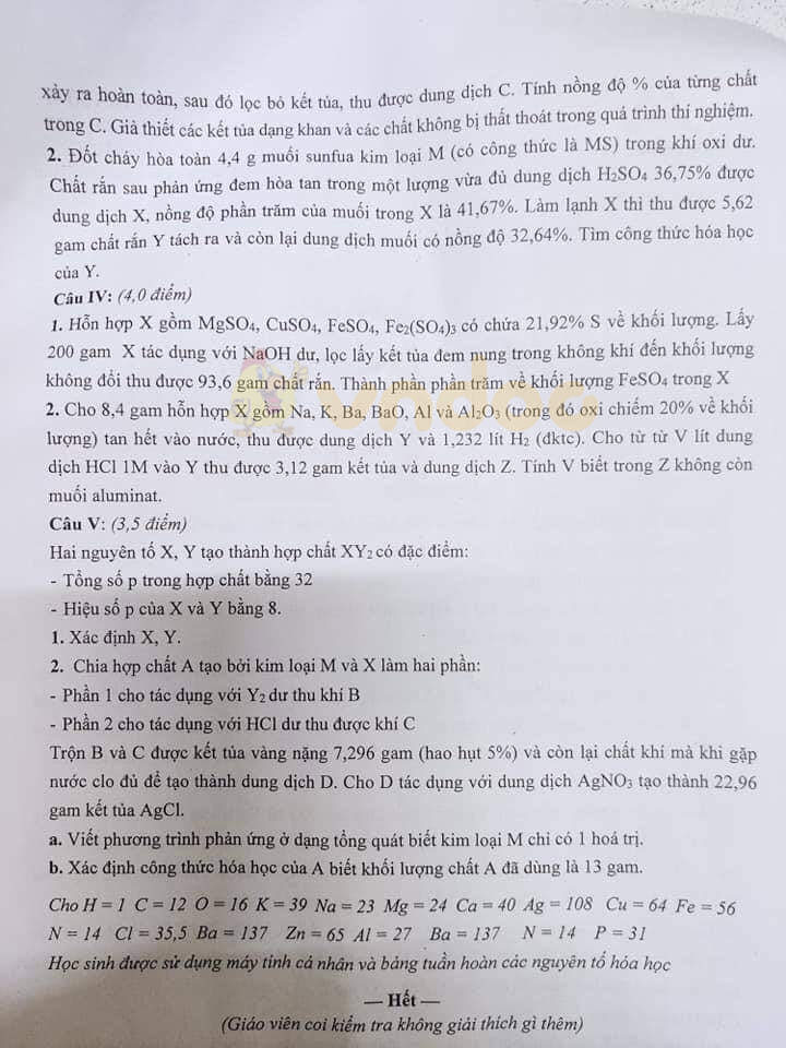 Đề thi chọn học sinh giỏi lớp 9 môn Hóa học Trường THCS Archimedes năm 2020 - 2021