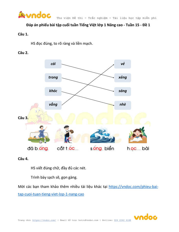 Phiếu bài tập cuối tuần Tiếng Việt lớp 1 Nâng cao - Tuần 15 - Đề 1