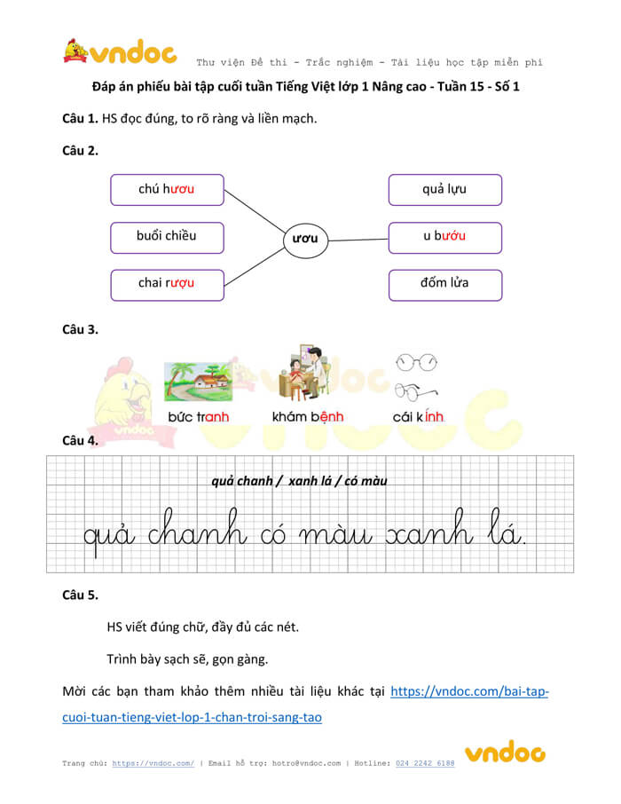 Phiếu bài tập cuối tuần Tiếng Việt lớp 1 Nâng cao - Tuần 15 - Số 1