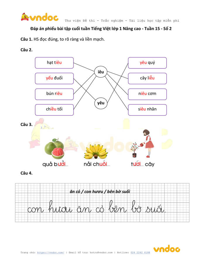 Phiếu bài tập cuối tuần Tiếng Việt lớp 1 Nâng cao - Tuần 15 - Số 2