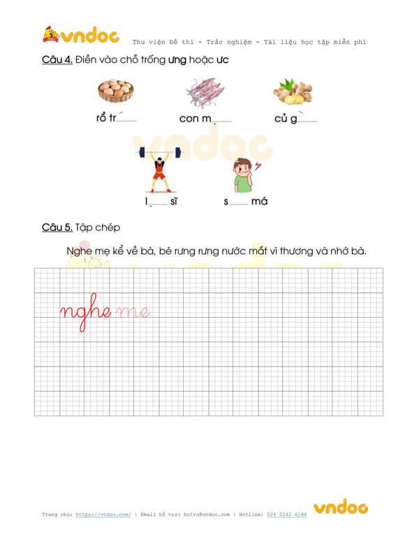 Phiếu bài tập cuối tuần Tiếng Việt lớp 1 Nâng cao - Tuần 16 - Đề 2