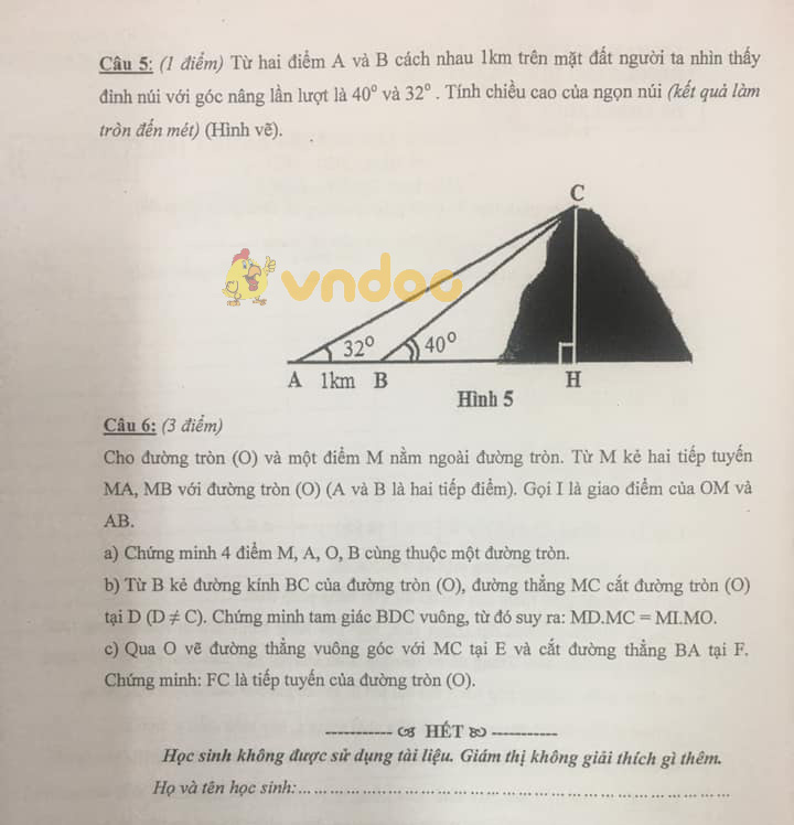 Đề thi học kì 1 Toán 9 Phòng GD&ĐT Quận 10 năm 2020 - 2021
