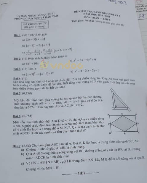 đề Thi Học Ki 1 Toan 8 Phong Gd đt Quận 11 Năm 21 đề Thi Hk1 Toan 8 Vndoc Com