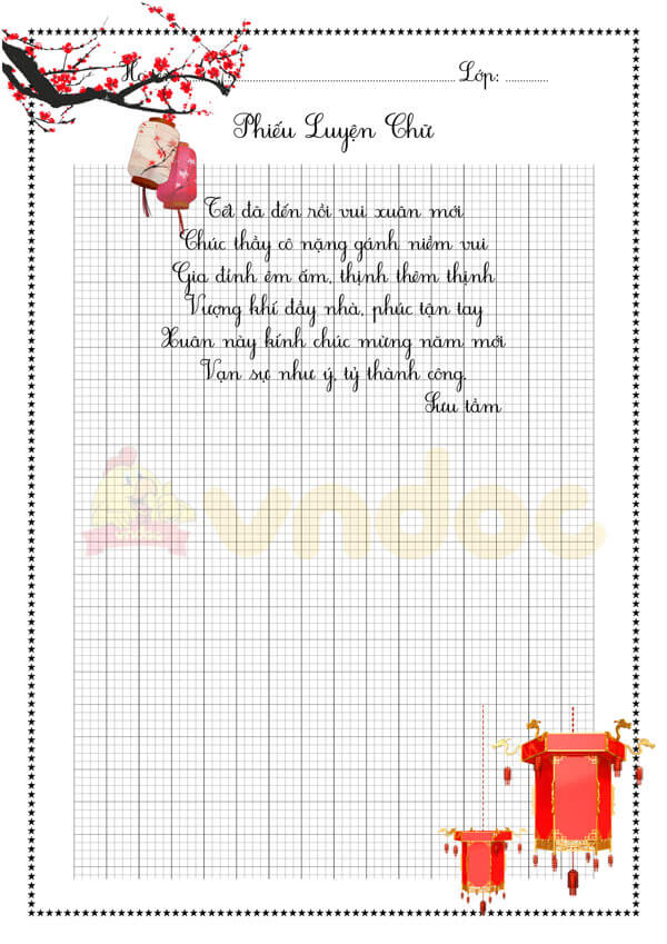 Phiếu luyện viết chữ đẹp Chủ đề Tết