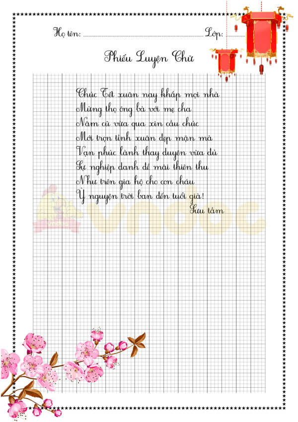 Phiếu luyện viết chữ đẹp Chủ đề Tết