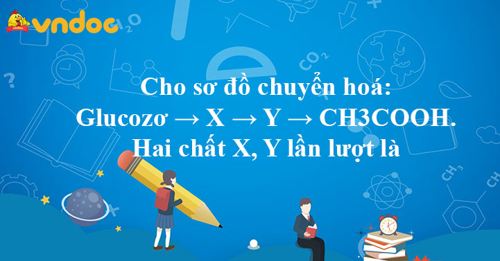 Cho sơ đồ chuyển hoá: Glucozơ → X → Y → CH3COOH. Hai chất X, Y lần lượt