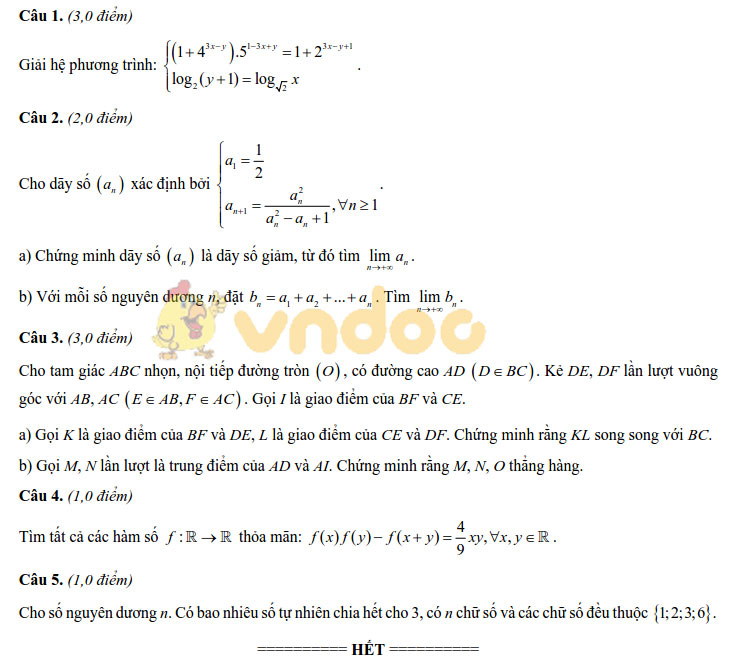 Đề thi học kì 1 Toán 11 Trường THPT chuyên Lê Hồng Phong năm 2020 - 2021