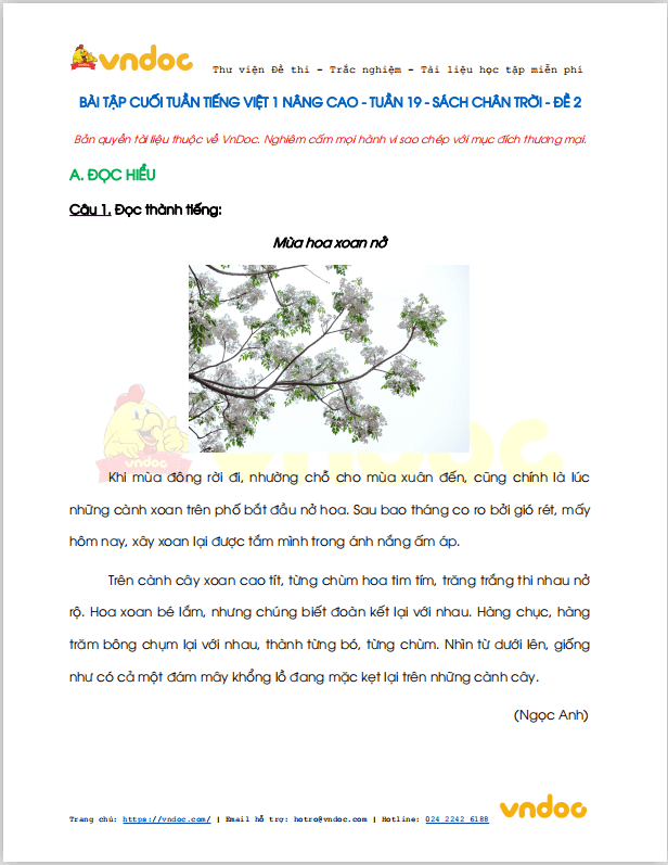 Phiếu bài tập cuối tuần Tiếng Việt lớp 1 Nâng cao - Tuần 19 - Số 2