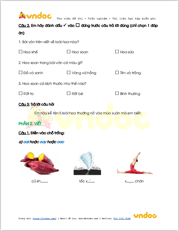 Phiếu bài tập cuối tuần Tiếng Việt lớp 1 Nâng cao - Tuần 19 - Số 2