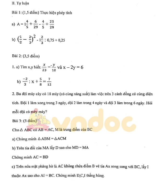 Đề thi học kì 1 Toán 7
