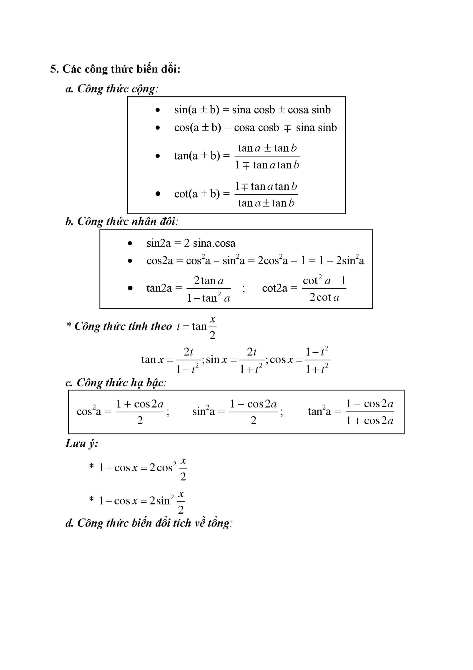 Công Thức Toán 11 đầy đủ
