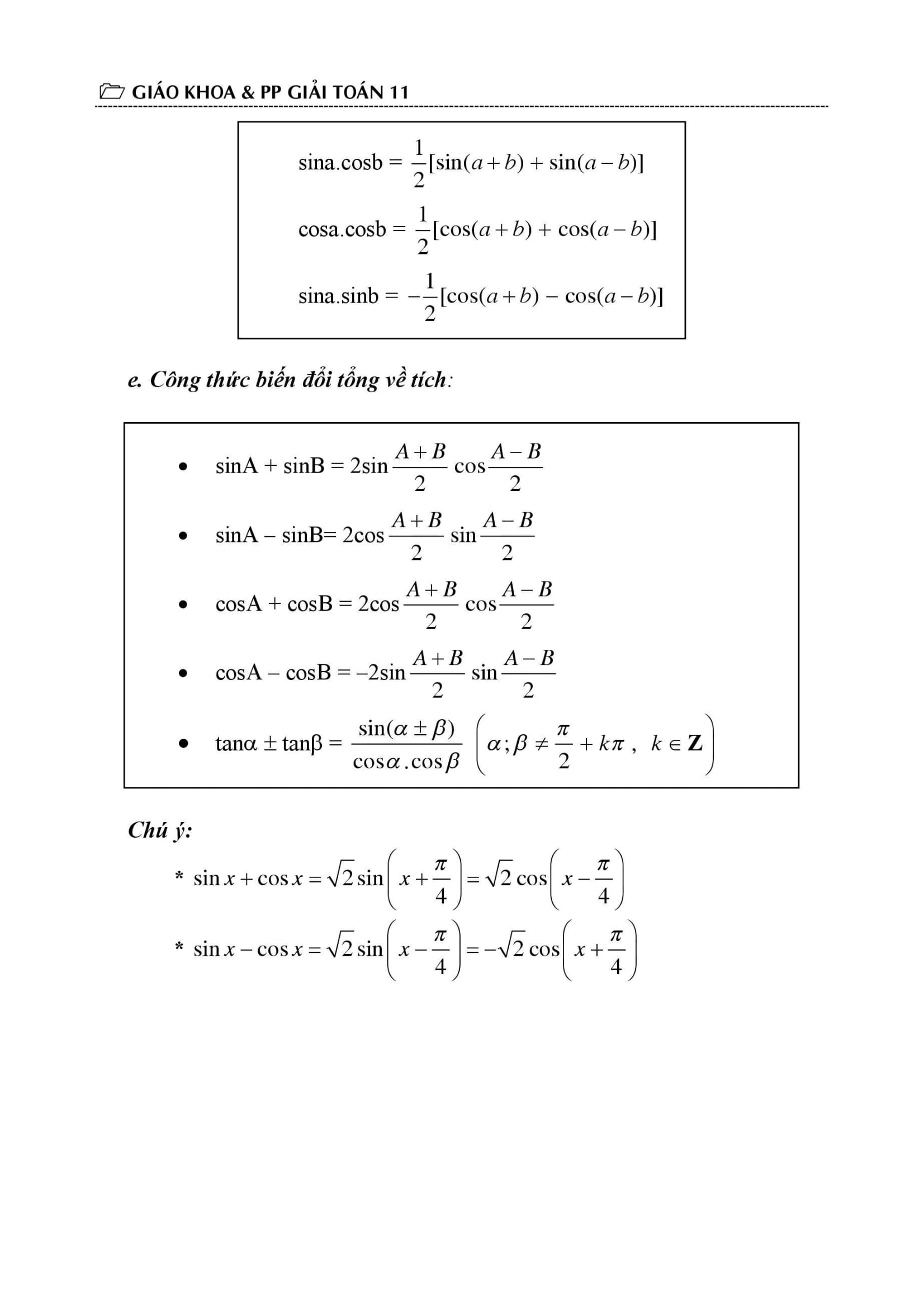 Công Thức Toán 11 đầy đủ
