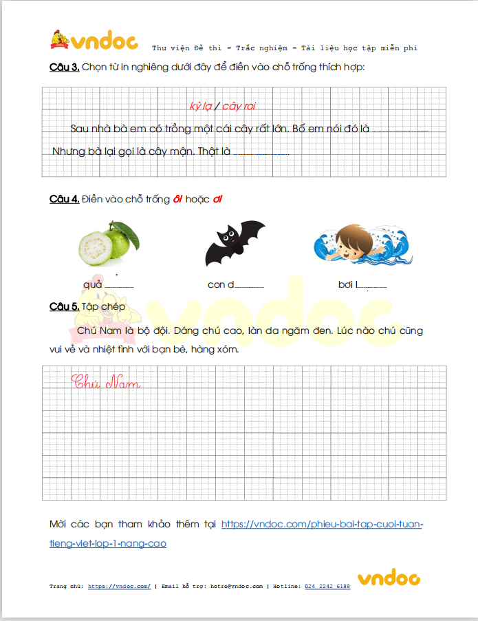 Bài tập cuối tuần Tiếng Việt 1 sách Cánh Diều