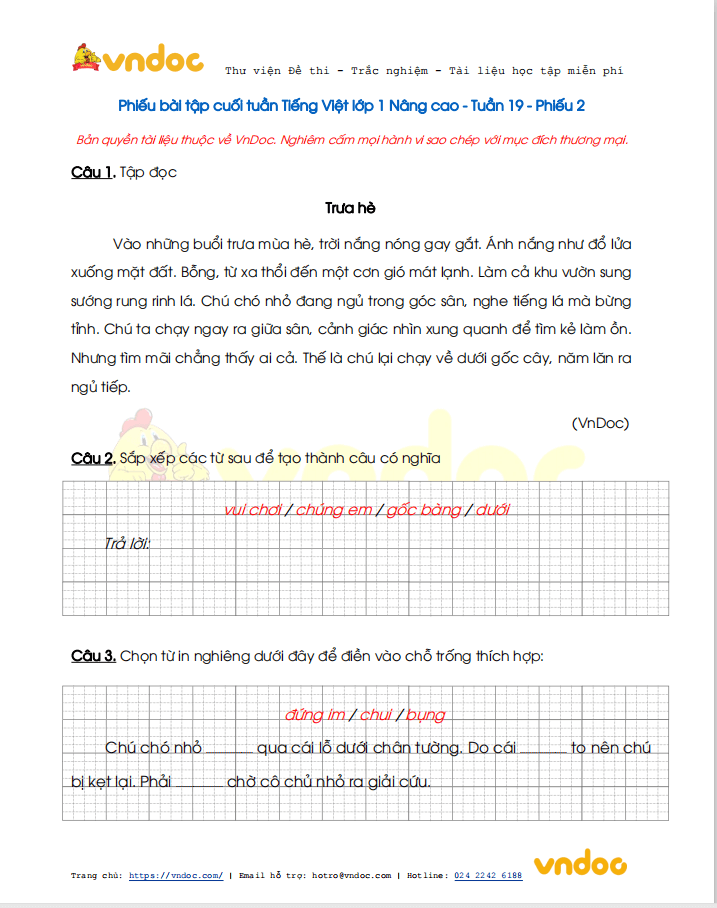 Phiếu bài tập cuối tuần Tiếng Việt lớp 1 Nâng cao - Tuần 20 - Đề 2