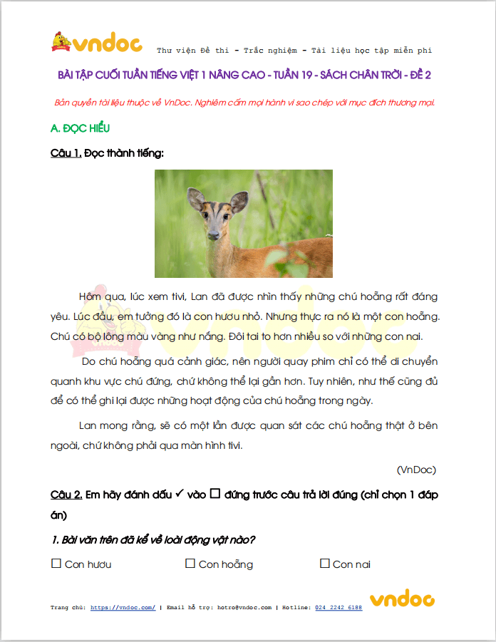 Phiếu bài tập cuối tuần Tiếng Việt lớp 1 Nâng cao - Tuần 20 - Số 2