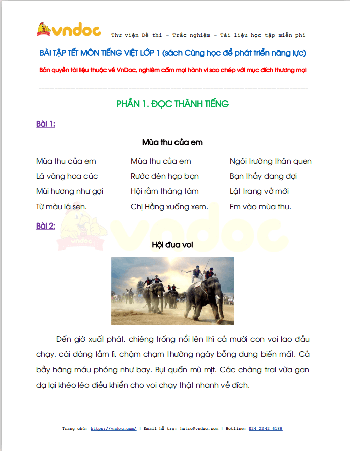 Bài tập Tết lớp 1 môn Tiếng Việt sách Cùng học để phát triển năng lực