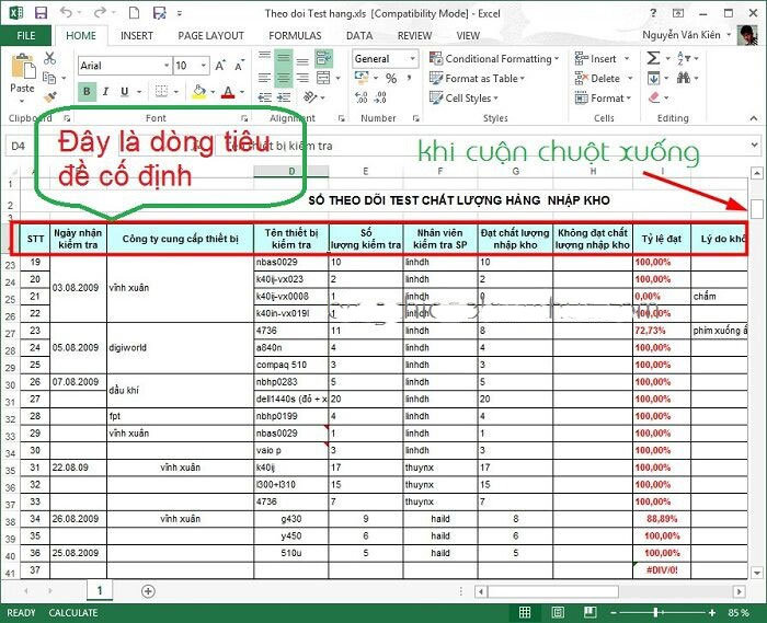 Cách cố định hàng hoặc cột tiêu đề trong Excel