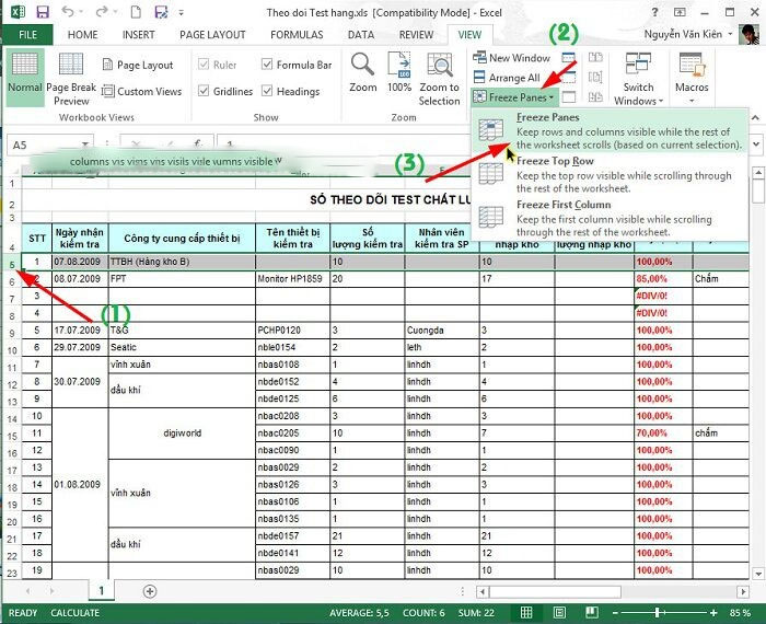 Cách cố định hàng hoặc cột tiêu đề trong Excel