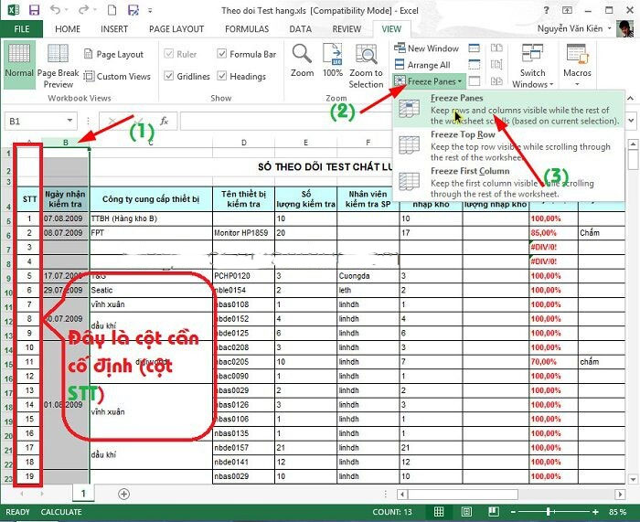 Cách cố định hàng hoặc cột tiêu đề trong Excel