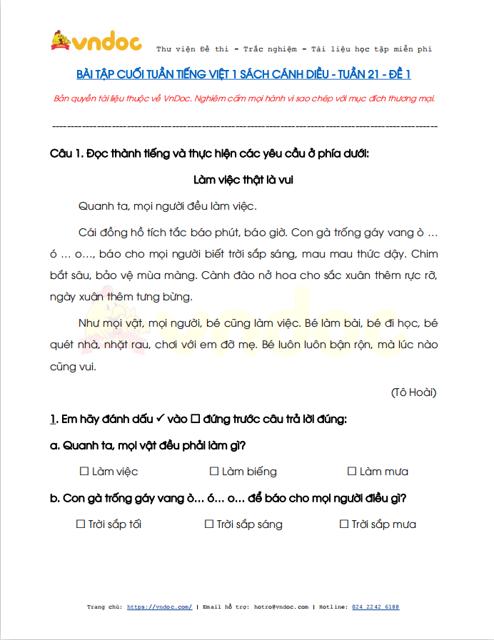 Phiếu bài tập cuối tuần Tiếng Việt lớp 1 Nâng cao - Tuần 21 - Đề 1