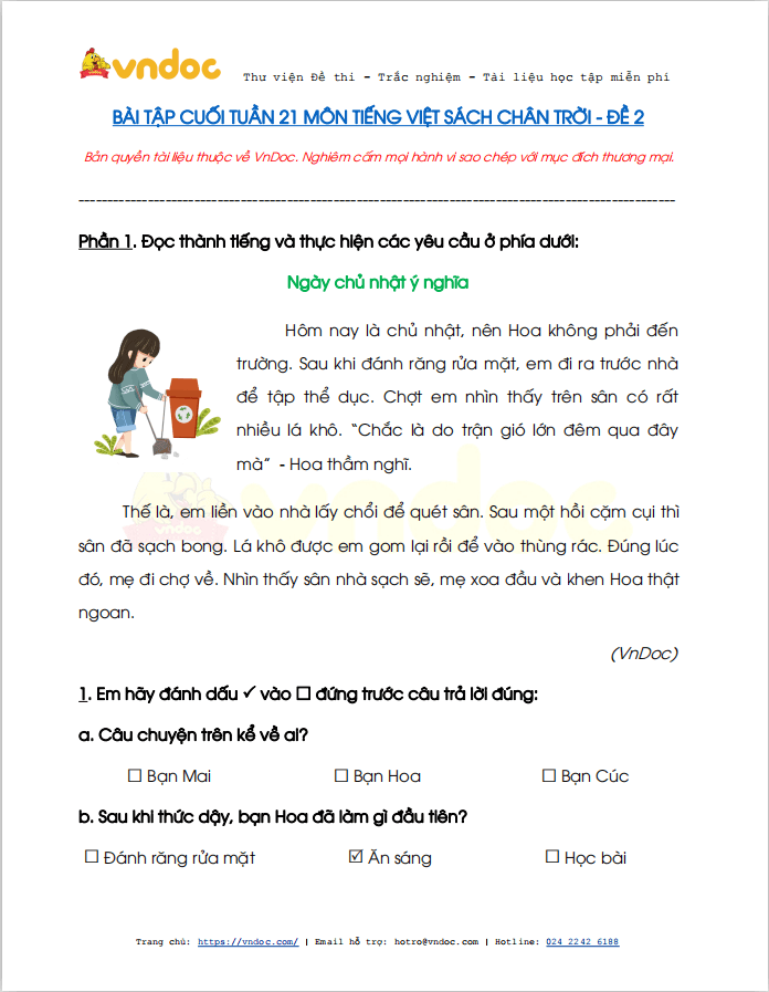 Bài tập cuối tuần Tiếng Việt lớp 1 sách Chân trời