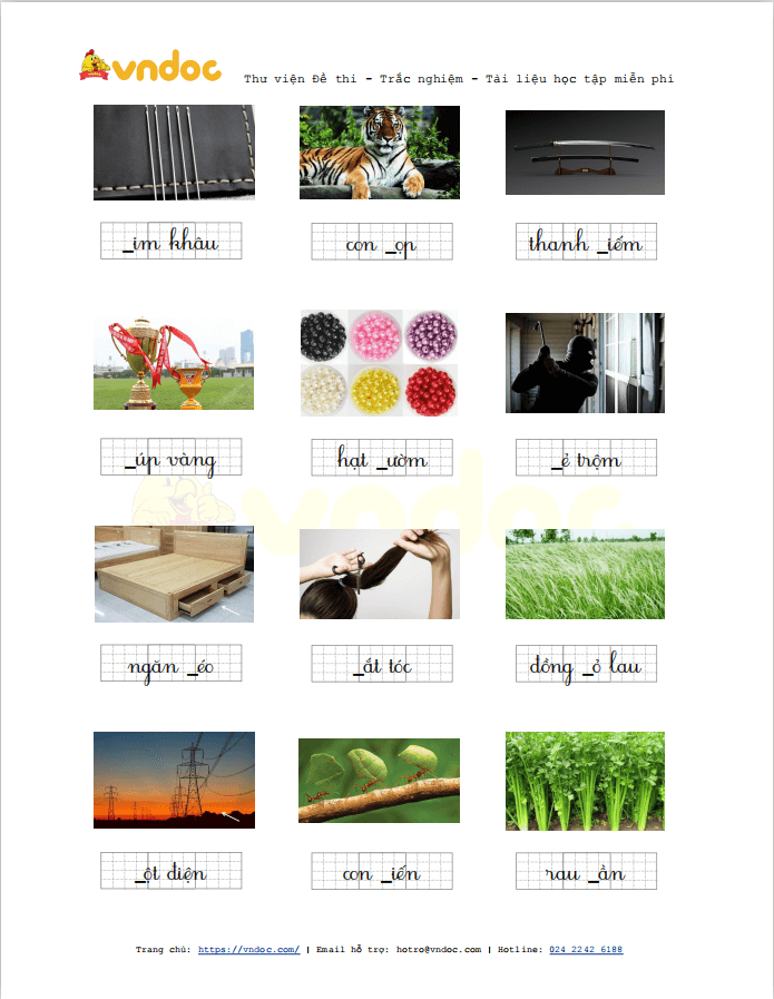 Bài tập chính tả: Điền c hoặc k lớp 1