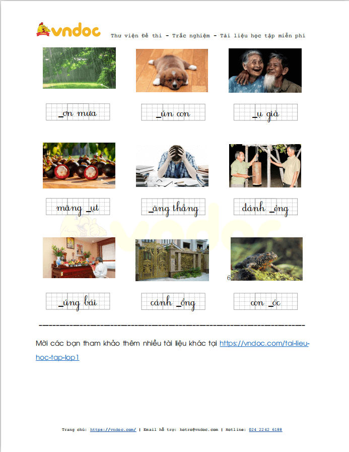 Bài tập chính tả: Điền c hoặc k lớp 1