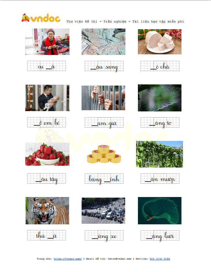 Bài tập chính tả điền d/gi lớp 1