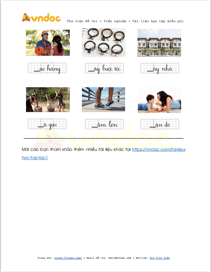 Bài tập chính tả điền d/gi lớp 1