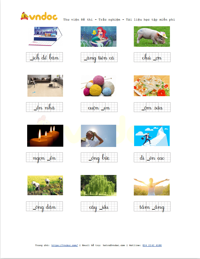 Bài tập chính tả: Điền l hoặc n lớp 1