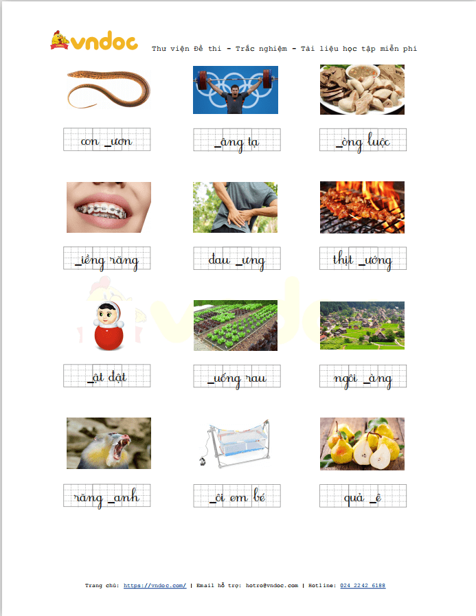 Bài tập chính tả: Điền l hoặc n lớp 1