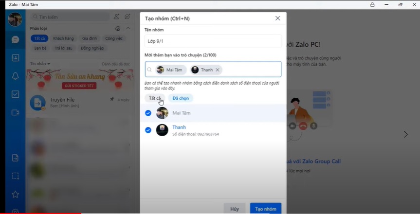 Cách giao bài từng học sinh khi dạy trực tuyến trên Zalo