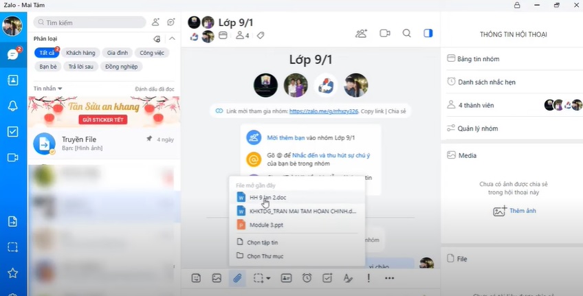 Cách giao bài từng học sinh khi dạy trực tuyến trên Zalo