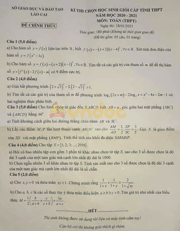 Đề thi hsg Toán 12