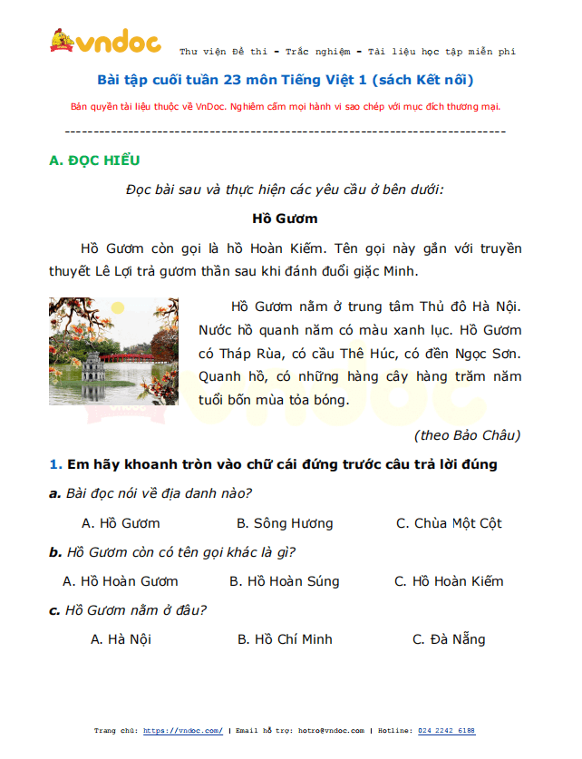 Phiếu bài tập cuối tuần Tiếng Việt 1 nâng cao - Tuần 23 - sách Kết nối