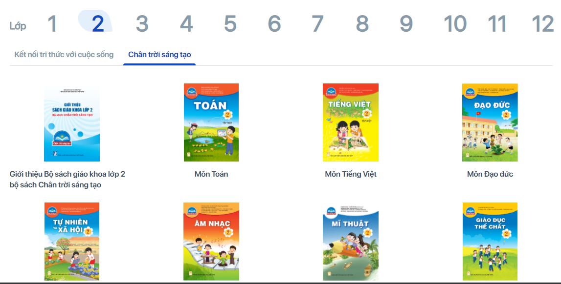 Hướng dẫn xem bộ sách giáo khoa lớp 2 bộ Chân trời sáng tạo
