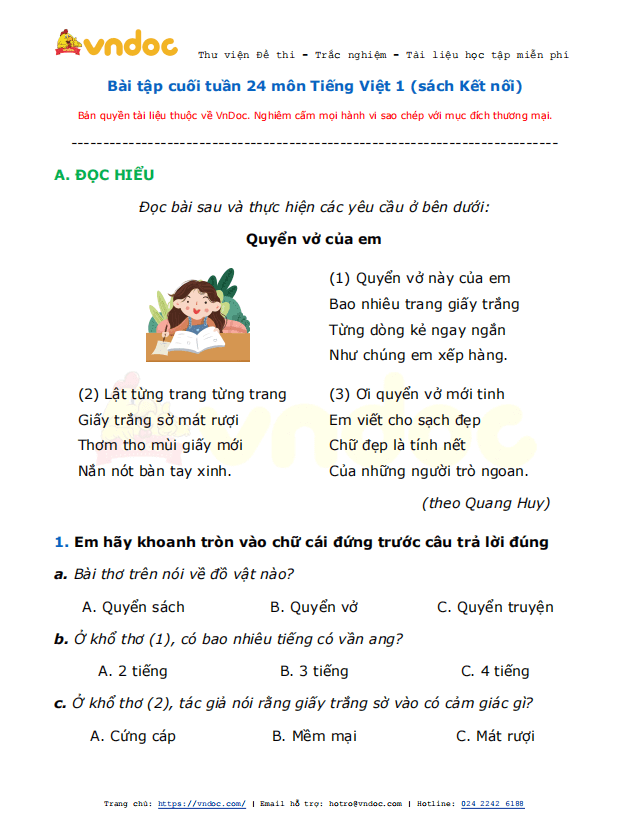 Phiếu bài tập cuối tuần Tiếng Việt 1 nâng cao - Tuần 24 - sách Kết nối