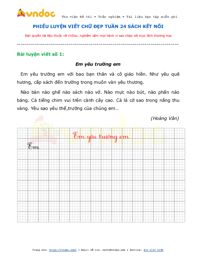 Phiếu luyện viết chữ đẹp - Tuần 24 sách Kết nối tri thức