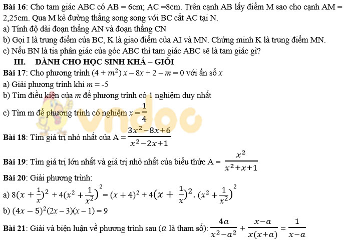 Đề cương ôn tập giữa học kì 2 Toán lớp 8 trường THCS Dịch Vọng năm 2020 - 2021