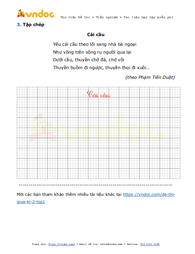 Đề thi giữa kì 2 lớp 1 môn Tiếng Việt năm 2021 sách Cánh Diều - Đề 1