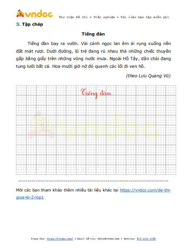 Đề thi giữa kì 2 lớp 1 môn Tiếng Việt năm 2021 sách Cánh Diều - Đề 3