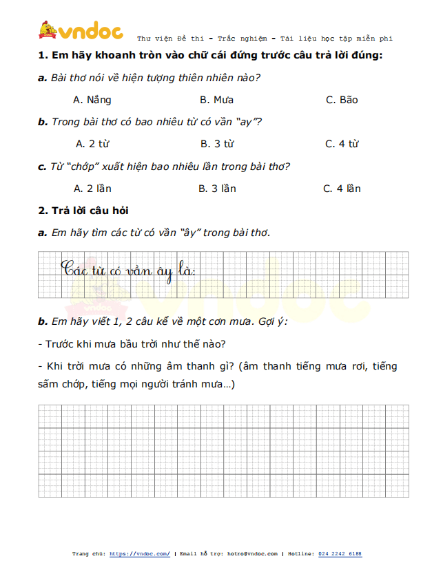 Đề thi giữa kì 2 lớp 1 môn Tiếng Việt năm 2021 sách Kết nối - Đề 2