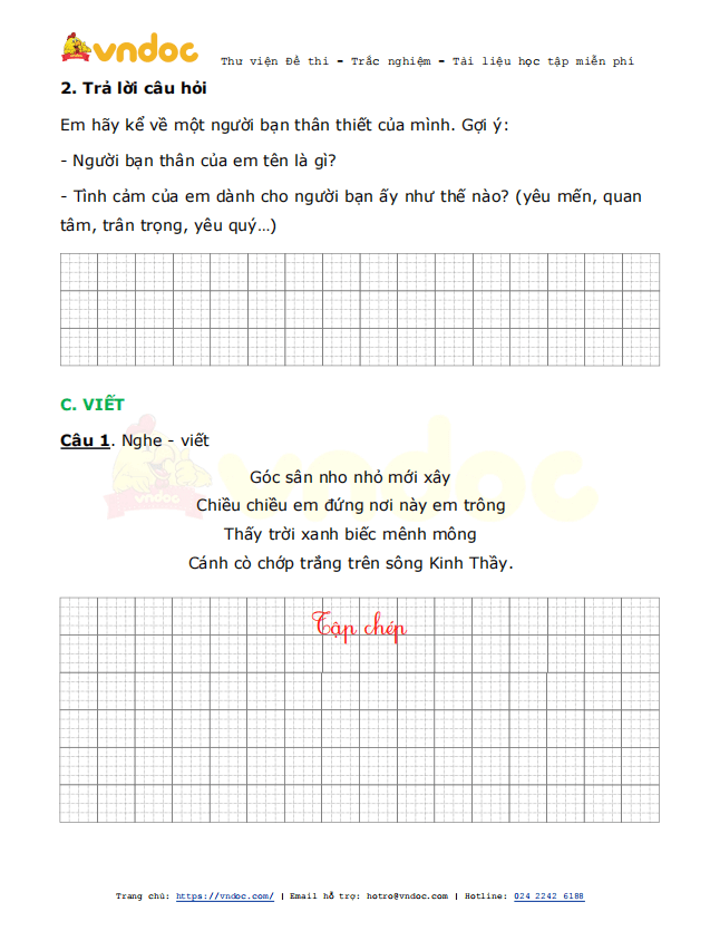 Đề thi giữa kì 2 lớp 1 môn Tiếng Việt năm 2021 sách Chân trời - Đề 3