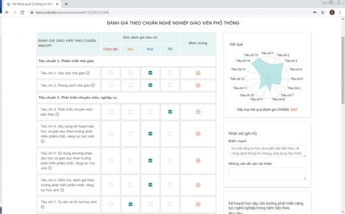 Hướng dẫn nhập Đánh giá GVPT tại trang temis
