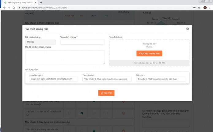 Hướng dẫn nhập Đánh giá GVPT tại trang temis