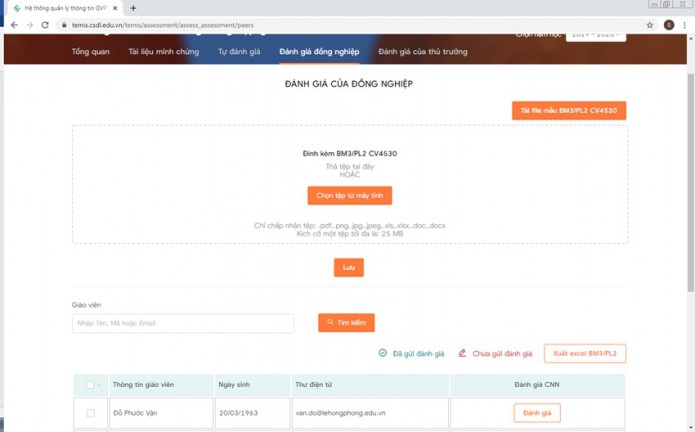 Hướng dẫn nhập Đánh giá GVPT tại trang temis