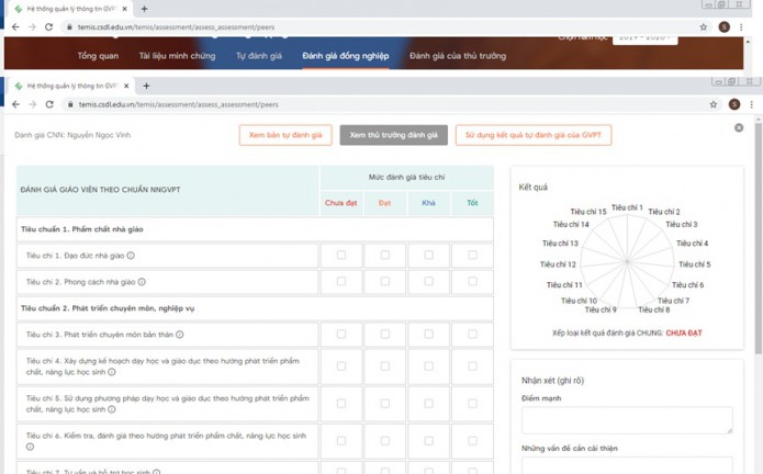 Hướng dẫn nhập Đánh giá GVPT tại trang temis