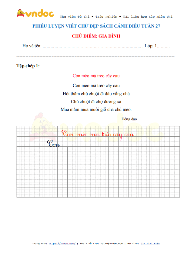 Phiếu luyện viết chữ đẹp Tuần 27 sách Cánh Diều