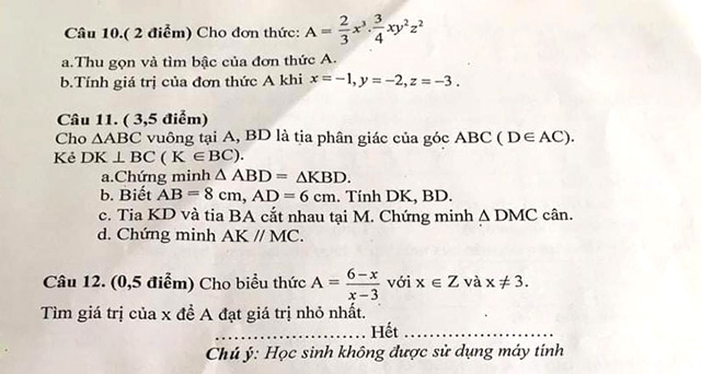 Đề thi Toán 7 giữa học kì 2