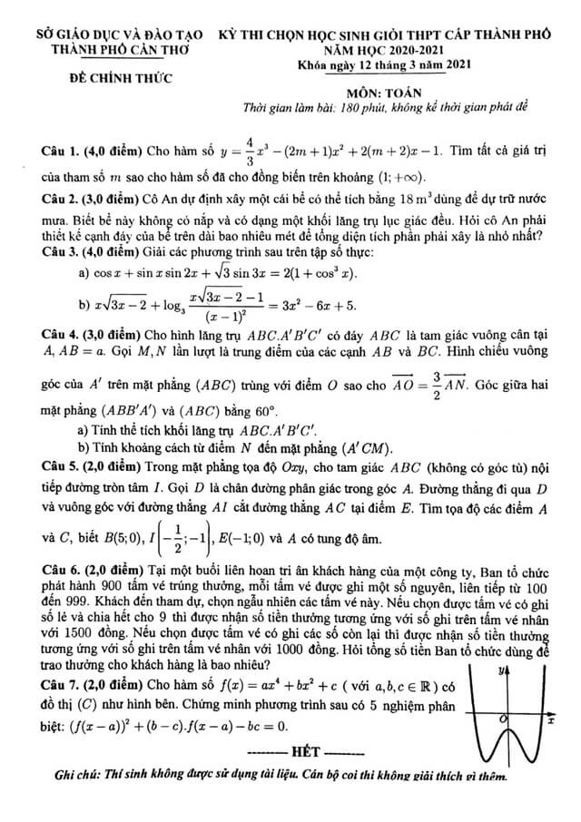 Đề thi hsg Toán 12